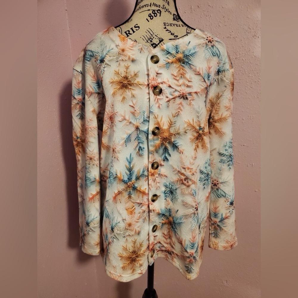Snowflake Button-Up Cardigan